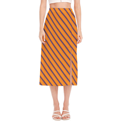 Halloween Line Pattern Print Side Slit Midi Skirt