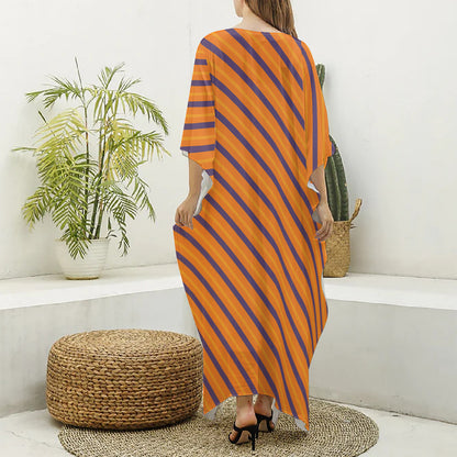 Halloween Line Pattern Print Silk V-Neck Kaftan Dress
