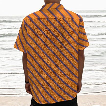 Halloween Line Pattern Print Textured Short Sleeve Shirt