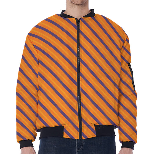 Halloween Line Pattern Print Zip Sleeve Bomber Jacket