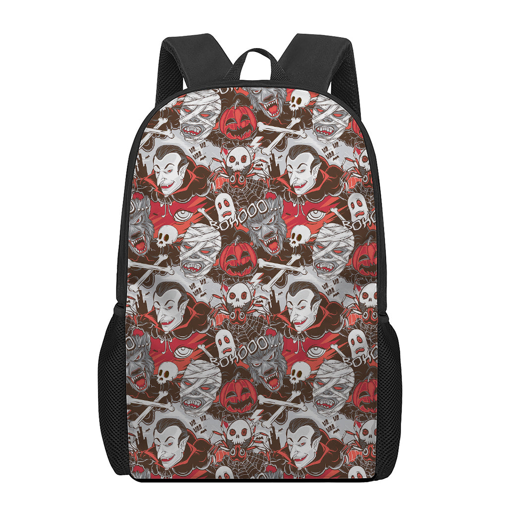 Halloween Monsters Pattern Print 17 Inch Backpack