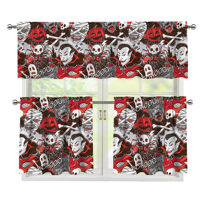 Halloween Monsters Pattern Print 3 Piece Kitchen Curtains