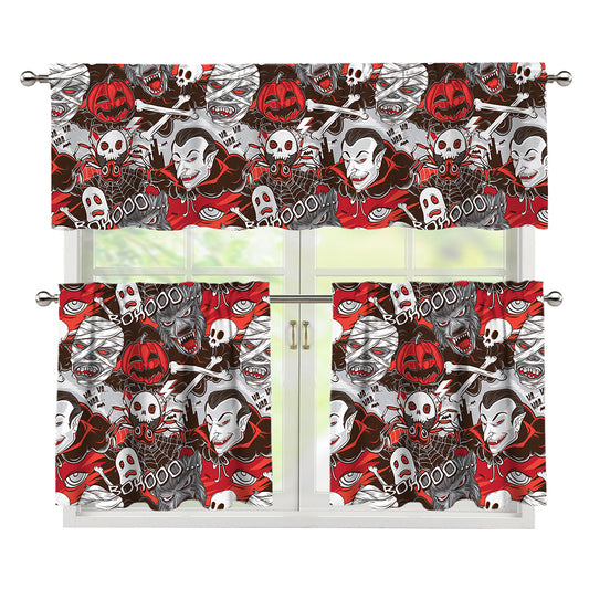 Halloween Monsters Pattern Print 3 Piece Kitchen Curtains