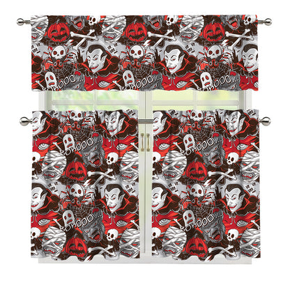 Halloween Monsters Pattern Print 3 Piece Kitchen Curtains
