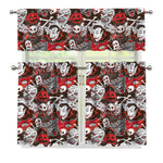 Halloween Monsters Pattern Print 3 Piece Kitchen Curtains
