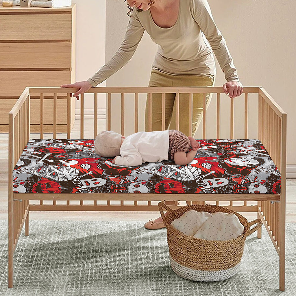 Halloween Monsters Pattern Print Baby Crib Sheet
