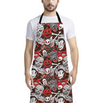 Halloween Monsters Pattern Print Bib Apron With Pocket