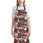 Halloween Monsters Pattern Print Bib Apron With Pocket