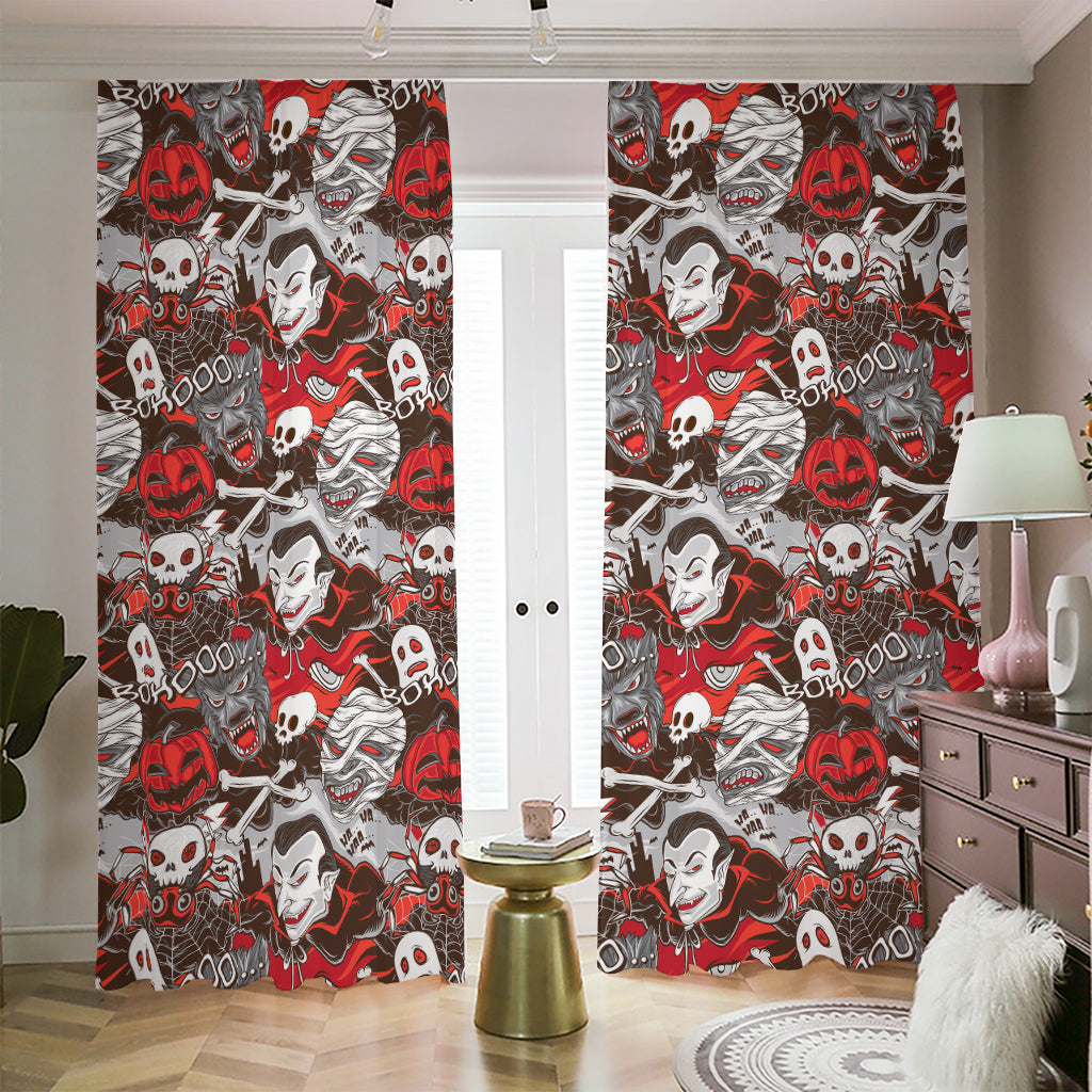 Halloween Monsters Pattern Print Blackout Pencil Pleat Curtains