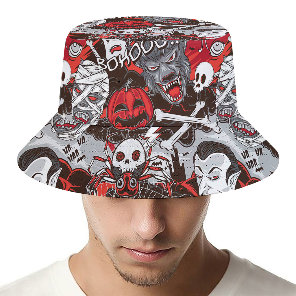 Halloween Monsters Pattern Print Bucket Hat
