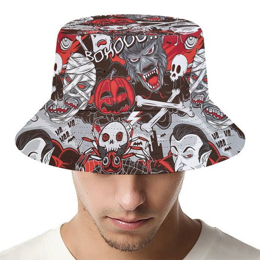 Halloween Monsters Pattern Print Bucket Hat