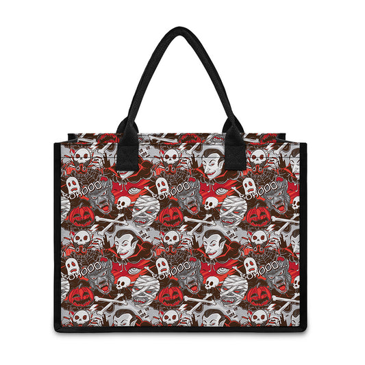 Halloween Monsters Pattern Print Canvas Tote Bag