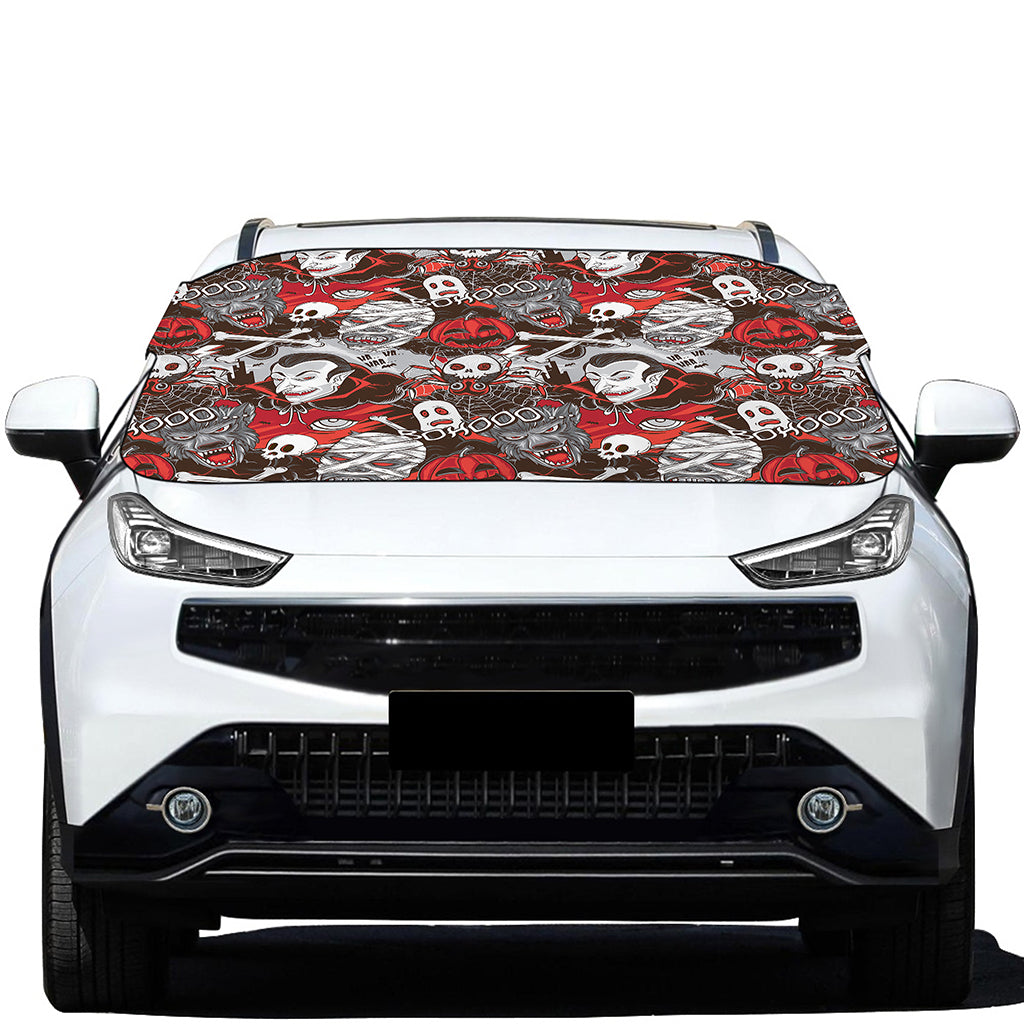 Halloween Monsters Pattern Print Car Windshield Snow Cover