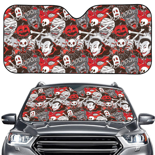 Halloween Monsters Pattern Print Car Windshield Sun Shade