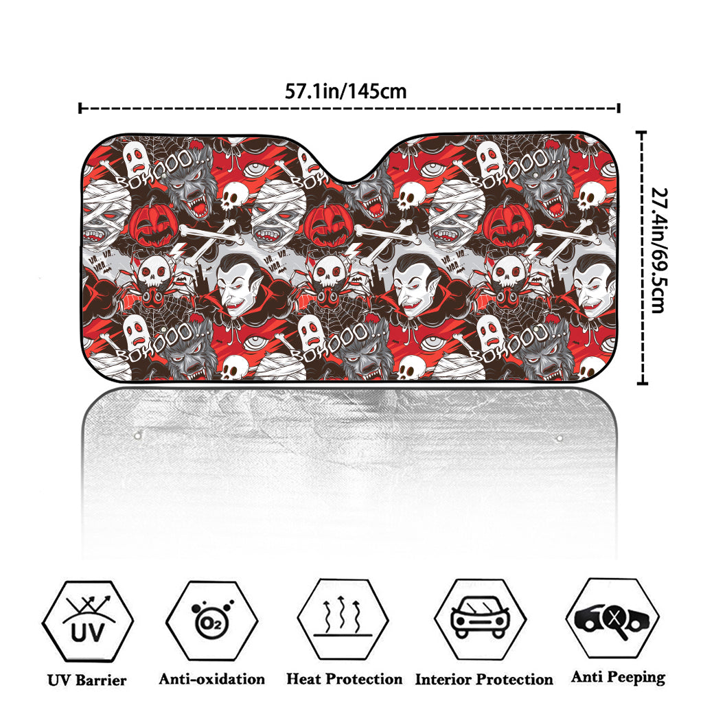 Halloween Monsters Pattern Print Car Windshield Sun Shade