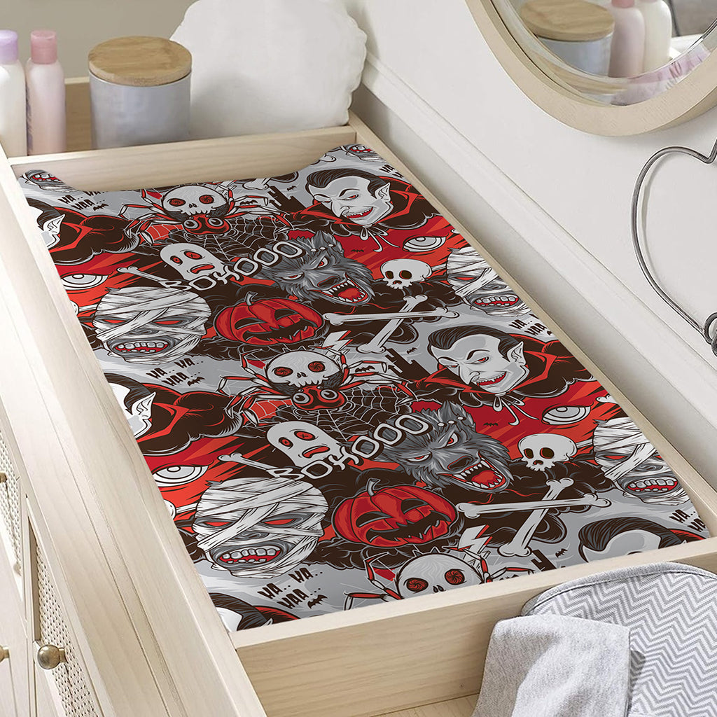 Halloween Monsters Pattern Print Changing Pad Cover