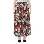 Halloween Monsters Pattern Print Chiffon Maxi Skirt