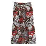 Halloween Monsters Pattern Print Cotton Front Slit Maxi Skirt