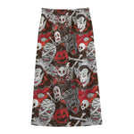 Halloween Monsters Pattern Print Cotton Front Slit Maxi Skirt