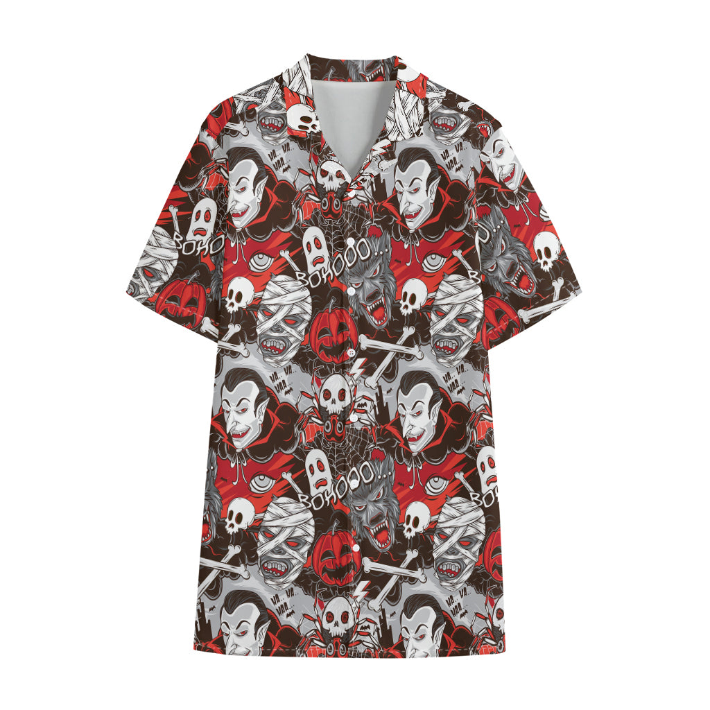 Halloween Monsters Pattern Print Cotton Hawaiian Shirt