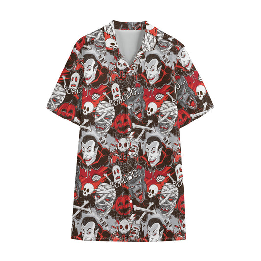 Halloween Monsters Pattern Print Cotton Hawaiian Shirt