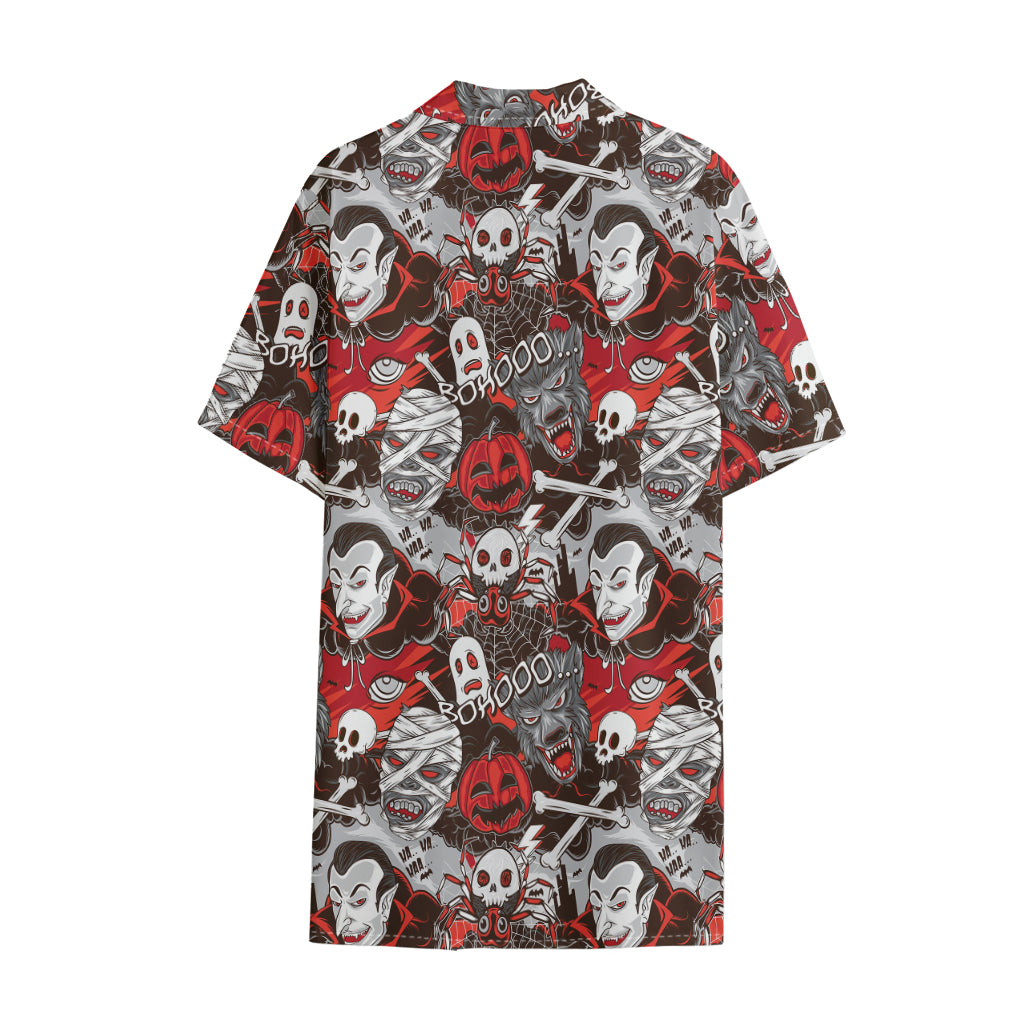 Halloween Monsters Pattern Print Cotton Hawaiian Shirt