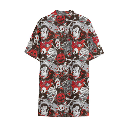 Halloween Monsters Pattern Print Cotton Hawaiian Shirt