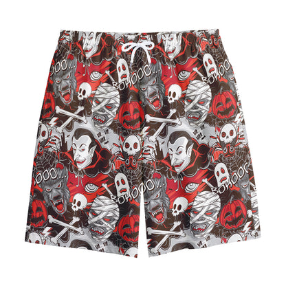 Halloween Monsters Pattern Print Cotton Shorts