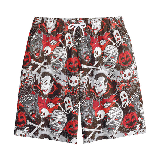 Halloween Monsters Pattern Print Cotton Shorts