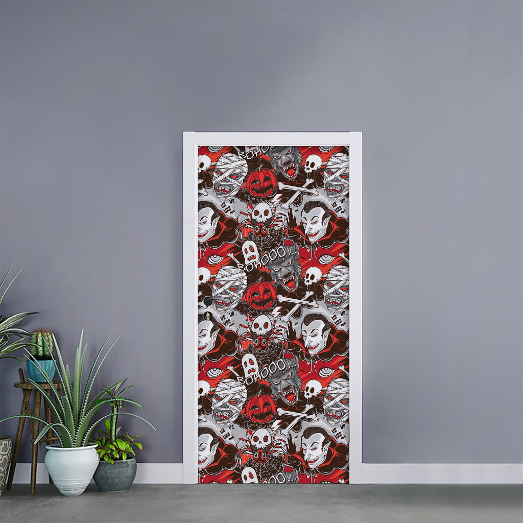 Halloween Monsters Pattern Print Door Sticker