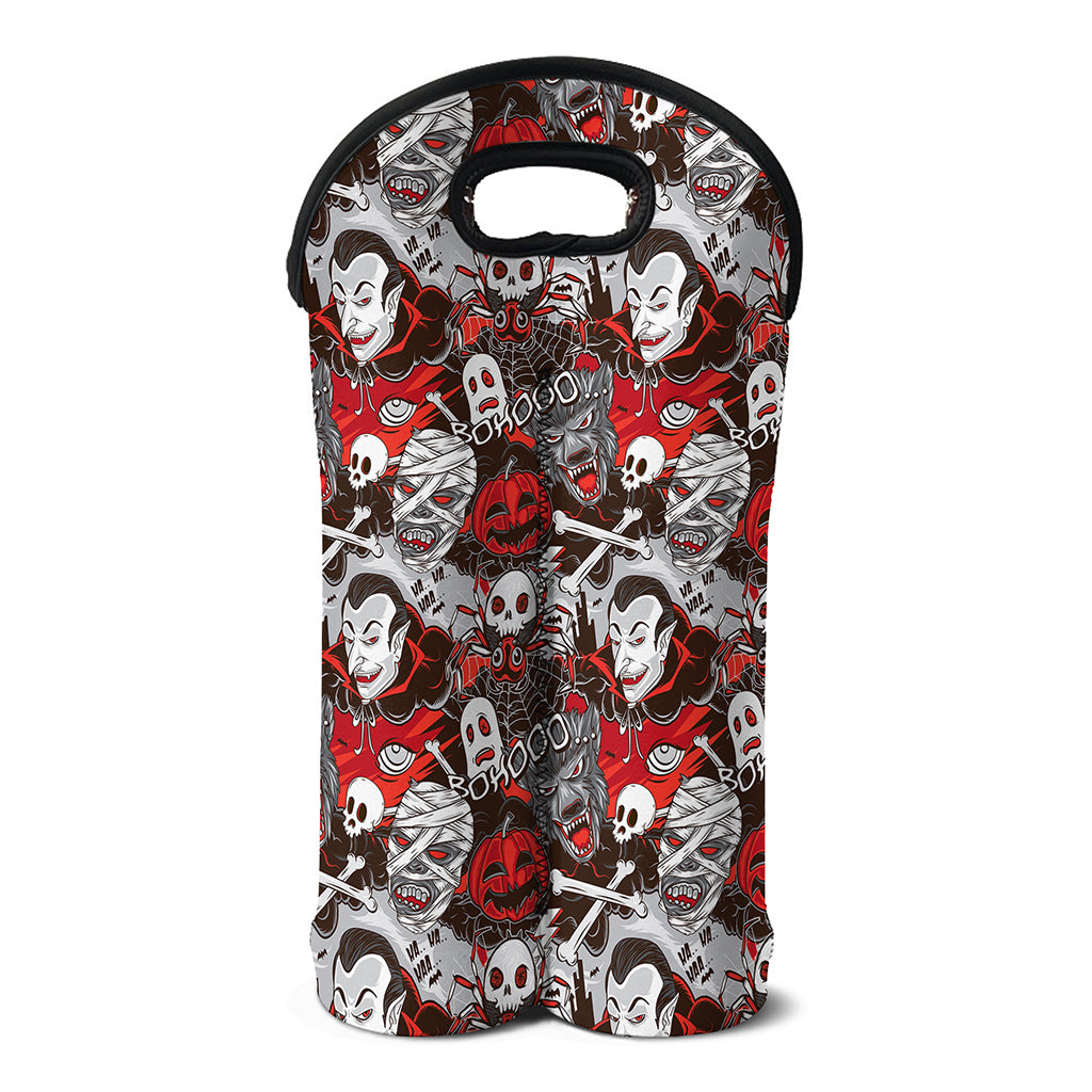 Halloween Monsters Pattern Print Double Neoprene Wine Tote