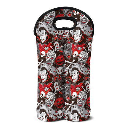 Halloween Monsters Pattern Print Double Neoprene Wine Tote