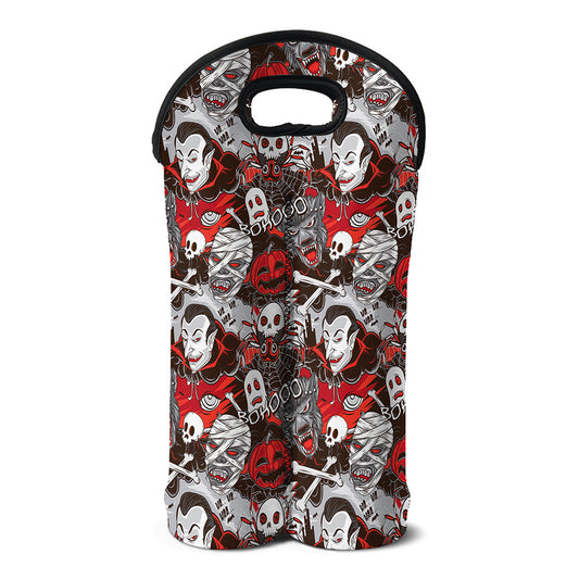 Halloween Monsters Pattern Print Double Neoprene Wine Tote
