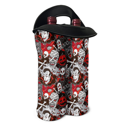 Halloween Monsters Pattern Print Double Neoprene Wine Tote