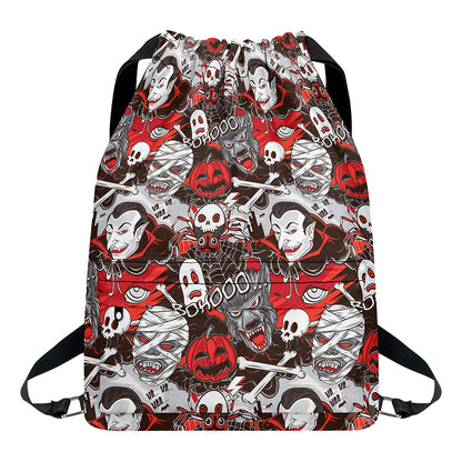 Halloween Monsters Pattern Print Drawstring Backpack