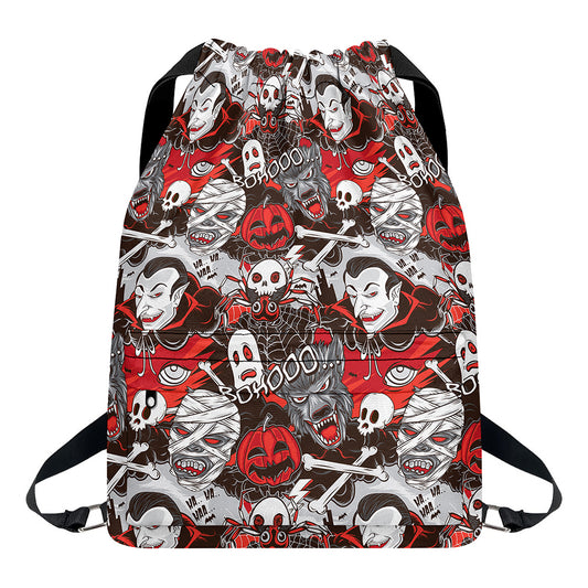 Halloween Monsters Pattern Print Drawstring Backpack