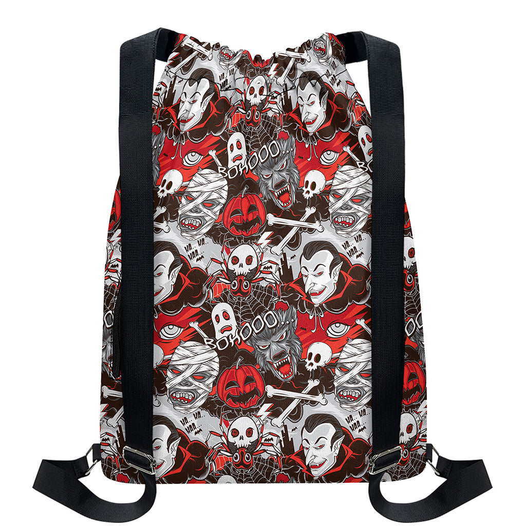 Halloween Monsters Pattern Print Drawstring Backpack