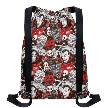 Halloween Monsters Pattern Print Drawstring Backpack