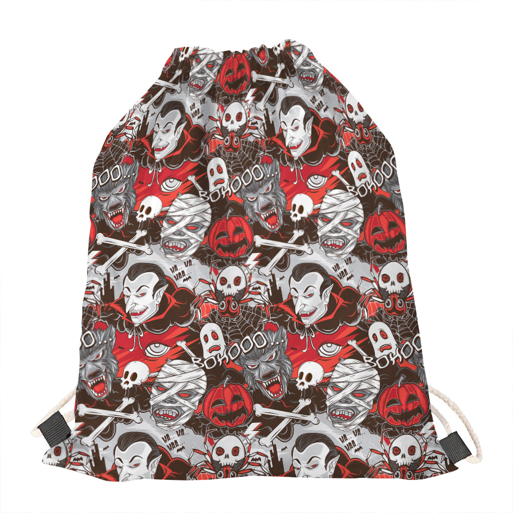 Halloween Monsters Pattern Print Drawstring Bag
