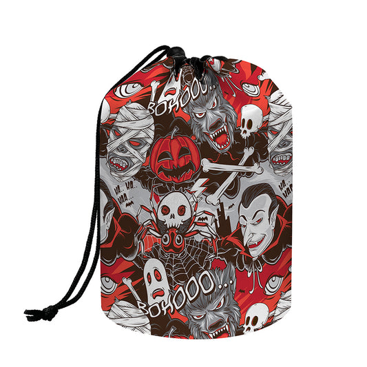 Halloween Monsters Pattern Print Drawstring Makeup Bag