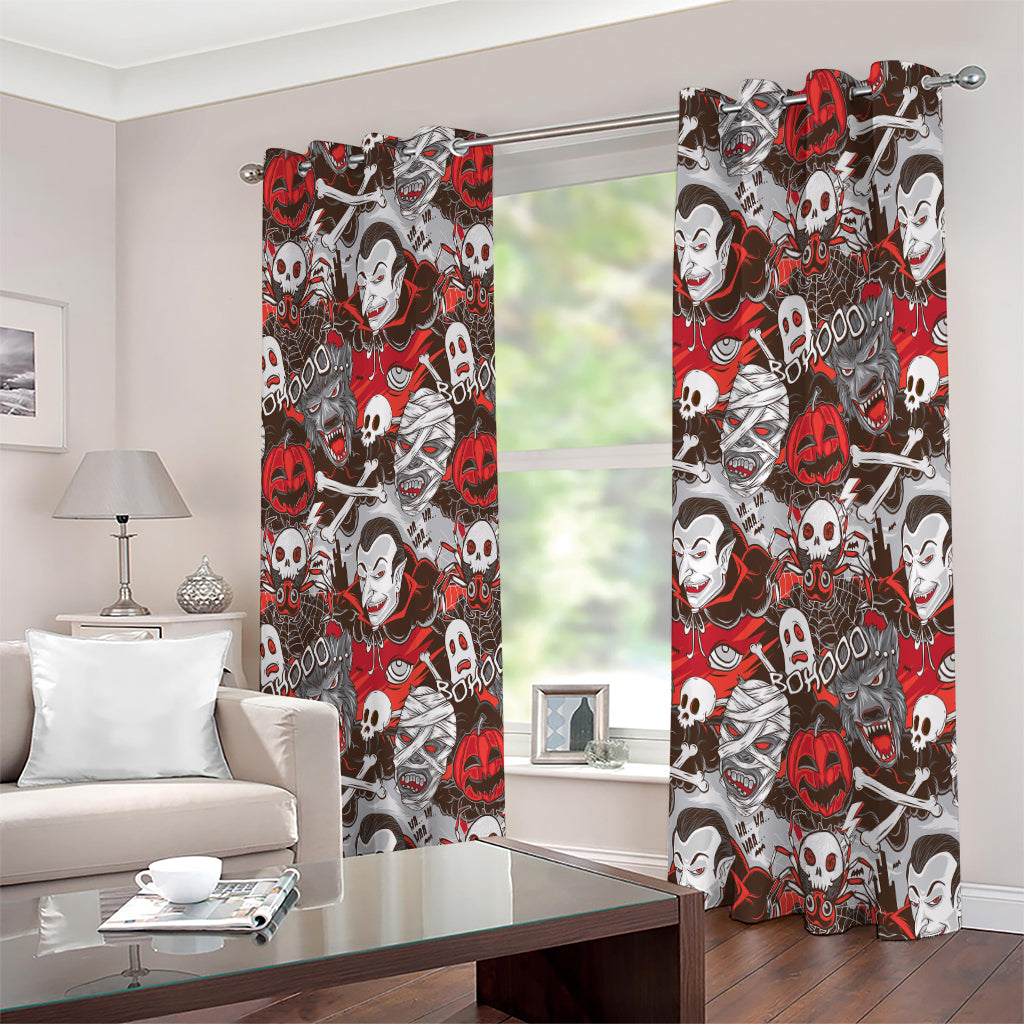 Halloween Monsters Pattern Print Extra Wide Grommet Curtains