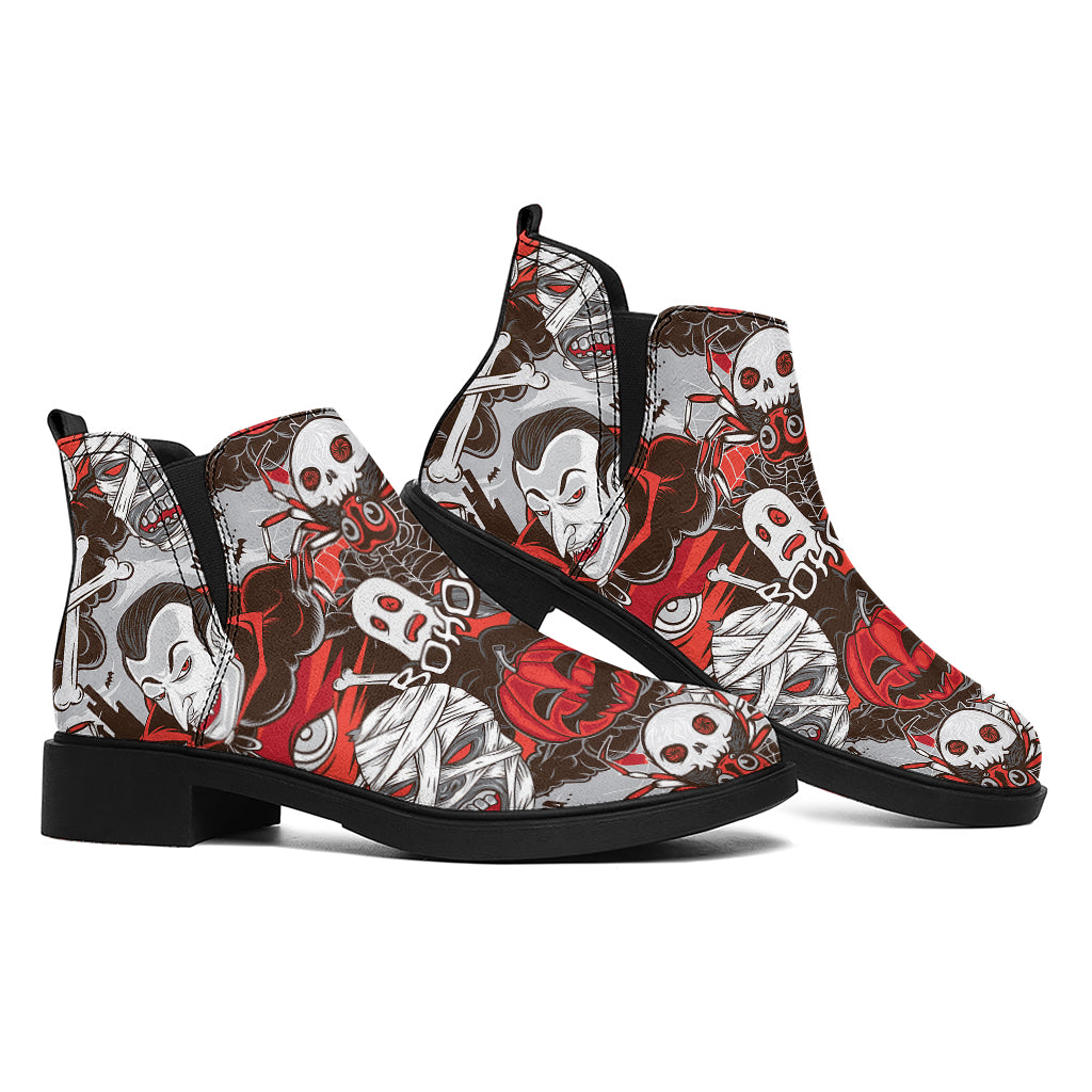 Halloween Monsters Pattern Print Flat Ankle Boots