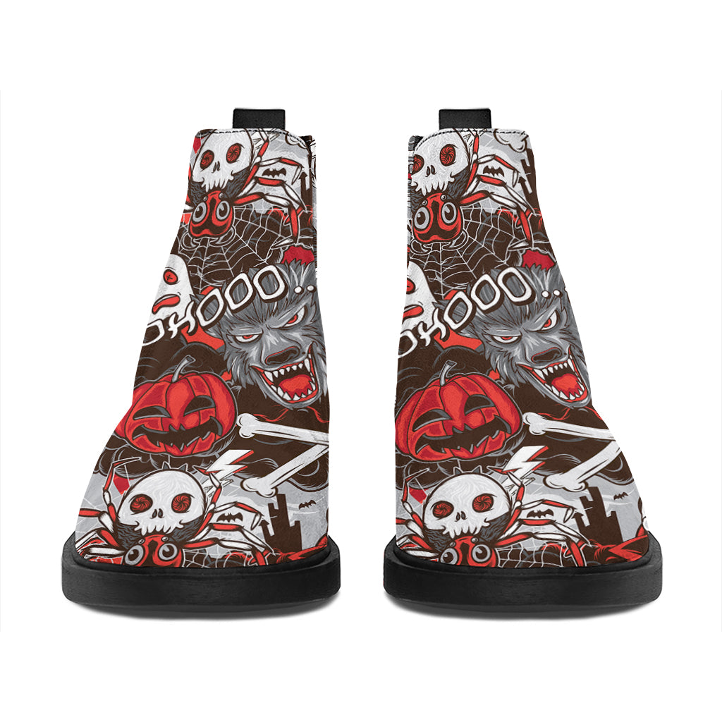 Halloween Monsters Pattern Print Flat Ankle Boots