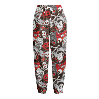 Halloween Monsters Pattern Print Fleece Lined Knit Pants