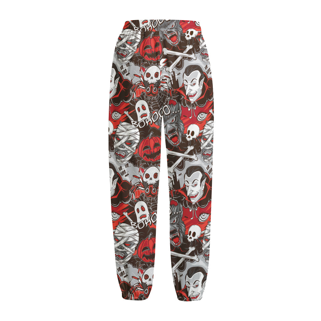 Halloween Monsters Pattern Print Fleece Lined Knit Pants
