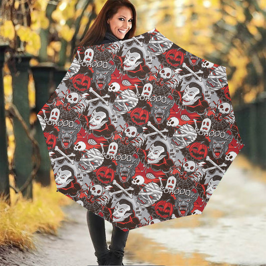 Halloween Monsters Pattern Print Foldable Umbrella