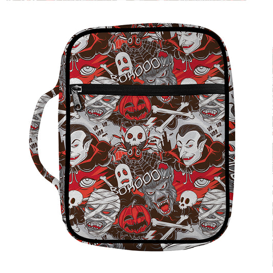 Halloween Monsters Pattern Print Front Pocket Bible Bag