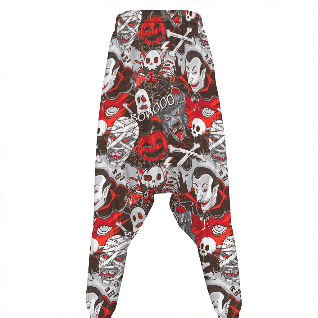 Halloween Monsters Pattern Print Hammer Pants