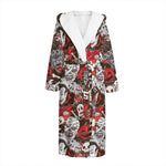 Halloween Monsters Pattern Print Hooded Bathrobe