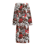 Halloween Monsters Pattern Print Hooded Bathrobe